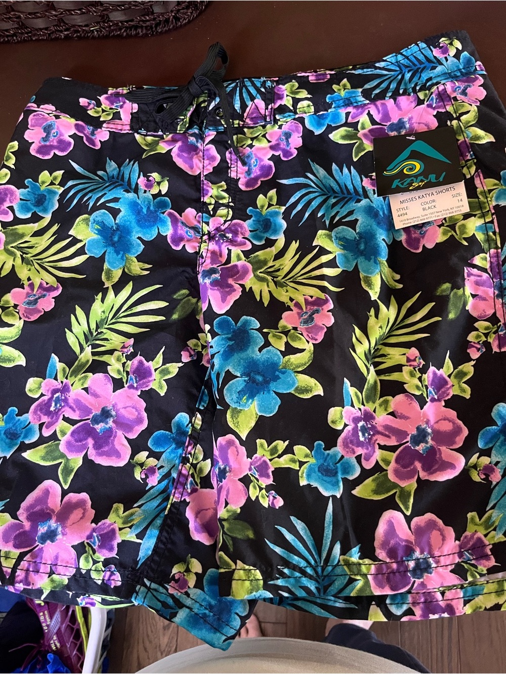 Kavu Women's Black Tropical Floral Shorts - Blue, Pink & Green